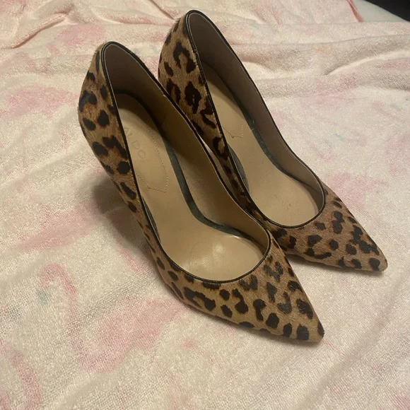 Aldo Leopard Print Pony Fur Heels - Picture 2 of 4